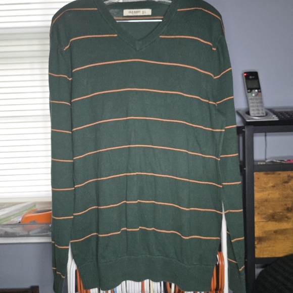 2011 Old Navy Lightweight Sweater-Mens LARGE-Green w/Orange Stripes-Casual, - Picture 1 of 3